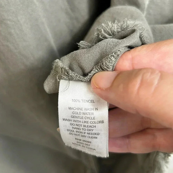 Dahlia khaki soft dress, Large, cap sleeves, raw edge, relaxed fit, Tencel - Picture 9 of 12